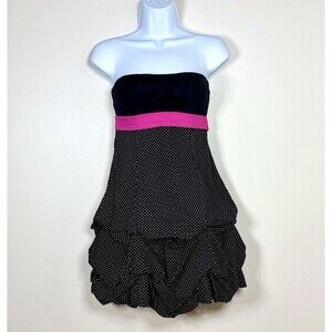 Speechless Women Strapless Polka Dot Tiered Dress‎ 3 Black Pink Y2K Rockabilly